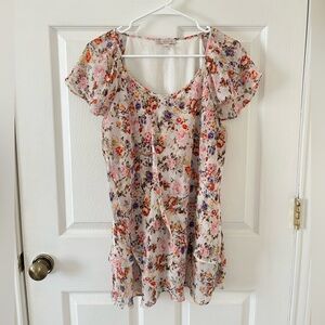 House of CB Floral Blouse with Cross Over Accents